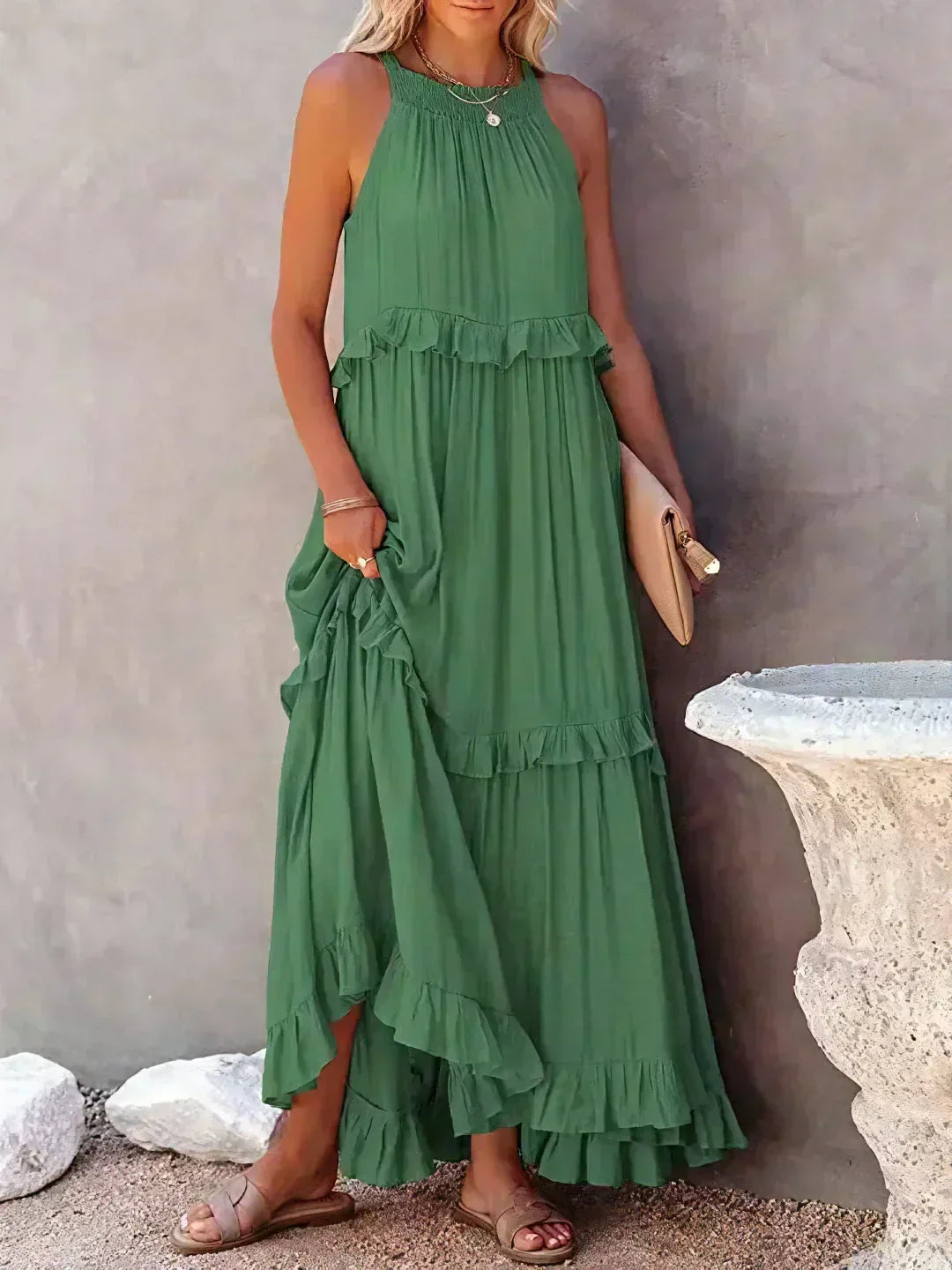Sarah | Halter Rüsch Maxi Kleid (Fast ausverkauft)