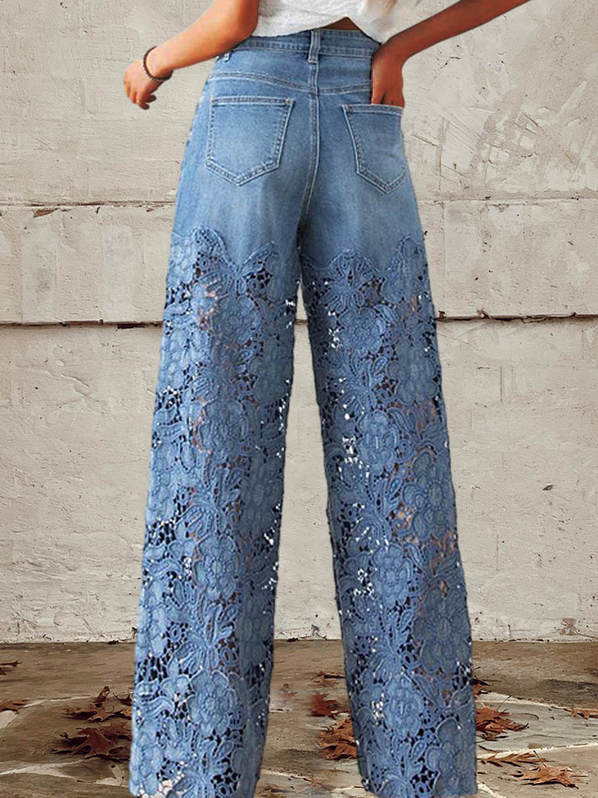 Celeste™ - Spitzen- & Patchwork-Mid-Rise-Jeans