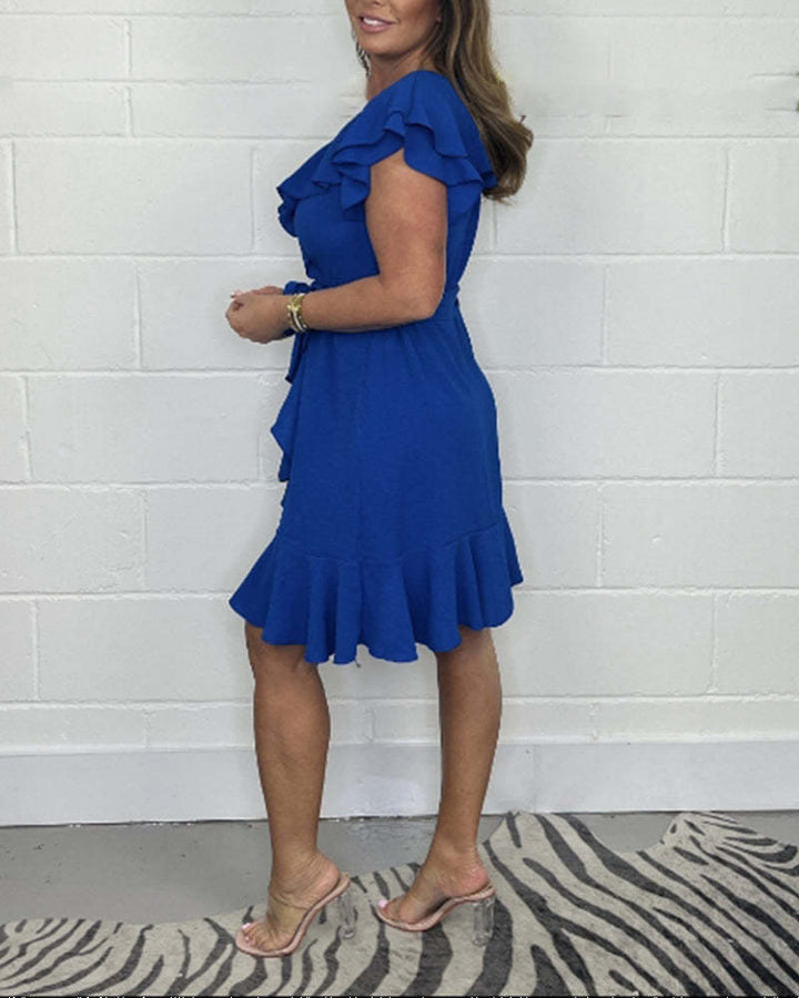 Rachel™ - Elegantes V-Ausschnitt Rüschenkleid