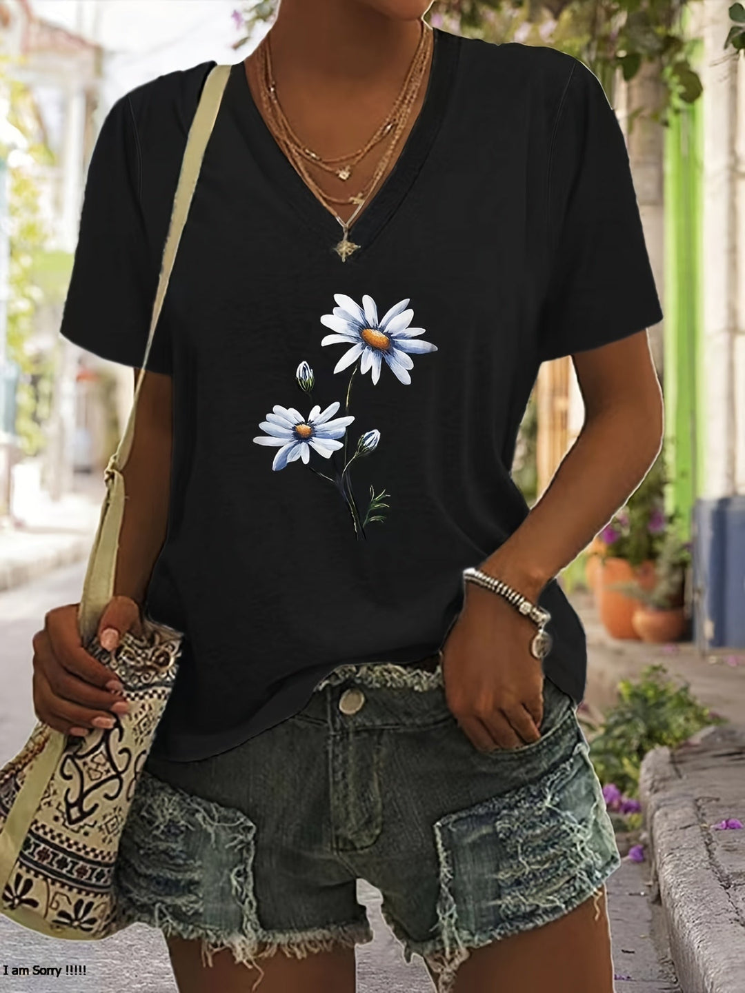 Celine™ - Floral V-Ausschnitt T-Shirt