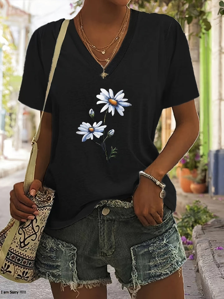 Celine™ - Floral V-Ausschnitt T-Shirt