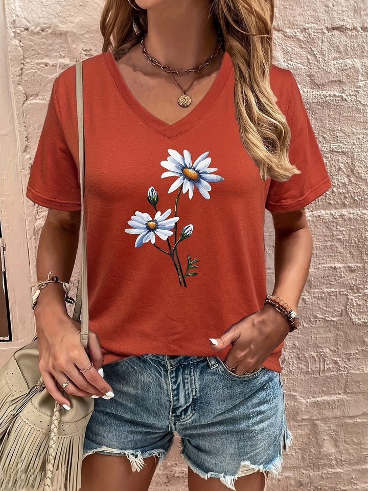 Celine™ - Floral V-Ausschnitt T-Shirt