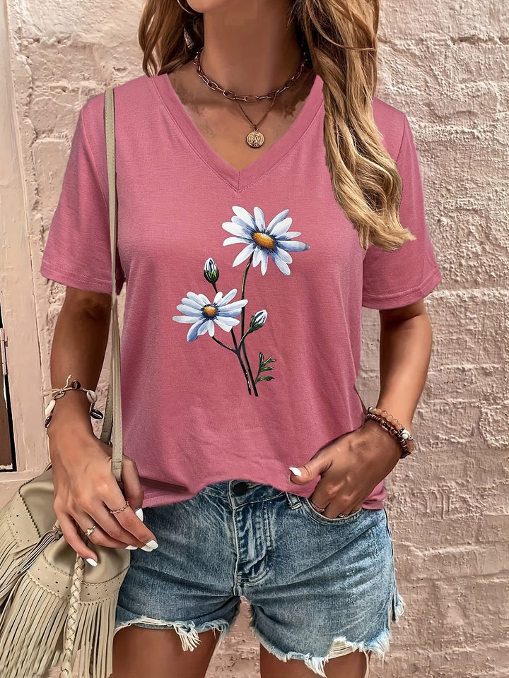 Celine™ - Floral V-Ausschnitt T-Shirt