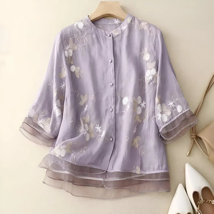Emily™ - Baumwolltop mit bestickten Blumen