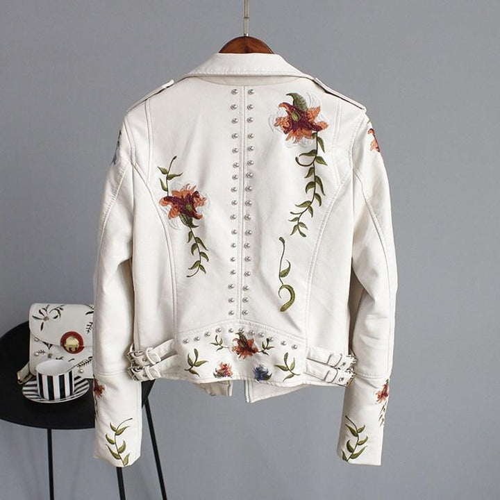 Ella™ - Stylische Bestickte Lederjacke