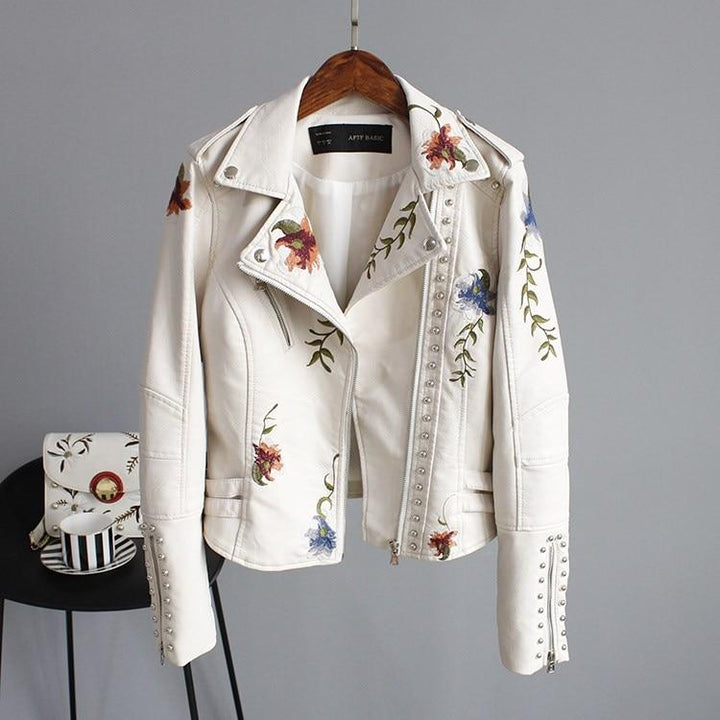 Ella™ - Stylische Bestickte Lederjacke