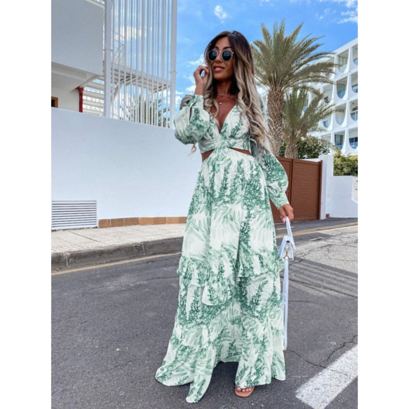 Alazne - Elegantes Maxikleid mit Raffinierten Ausschnitten