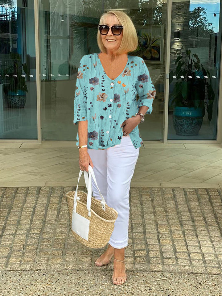 Barbara™ | Baumwolle und Leinen Blumenoberteil