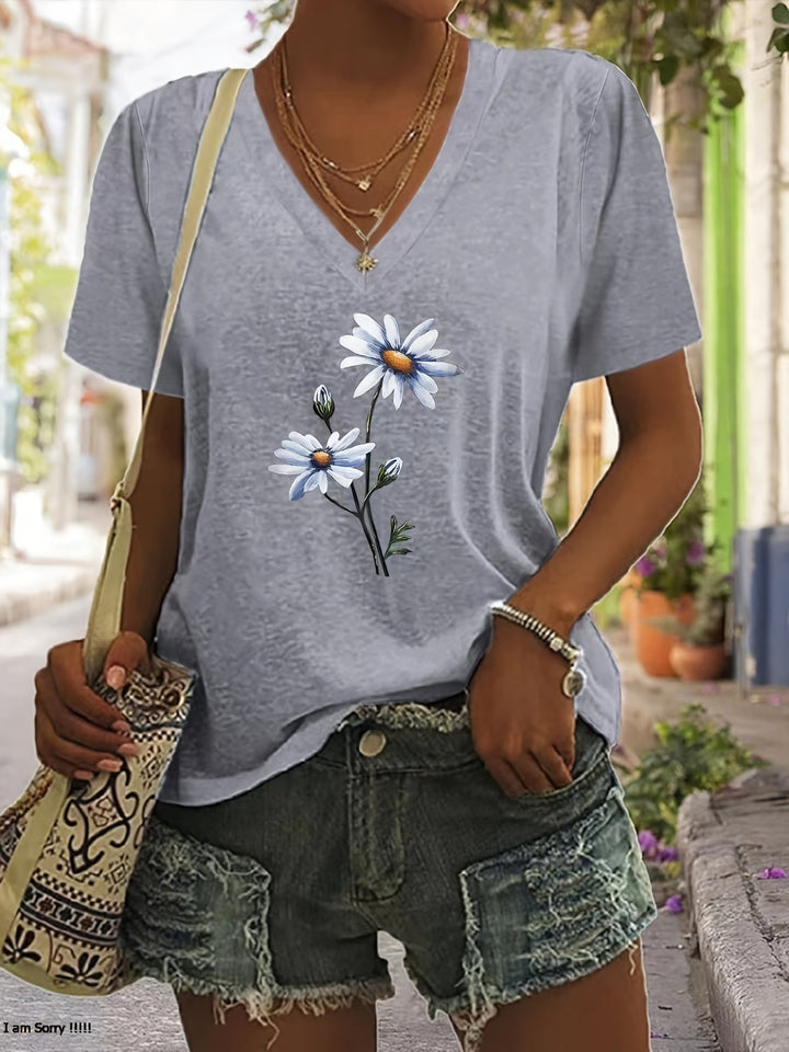 Celine™ - Floral V-Ausschnitt T-Shirt