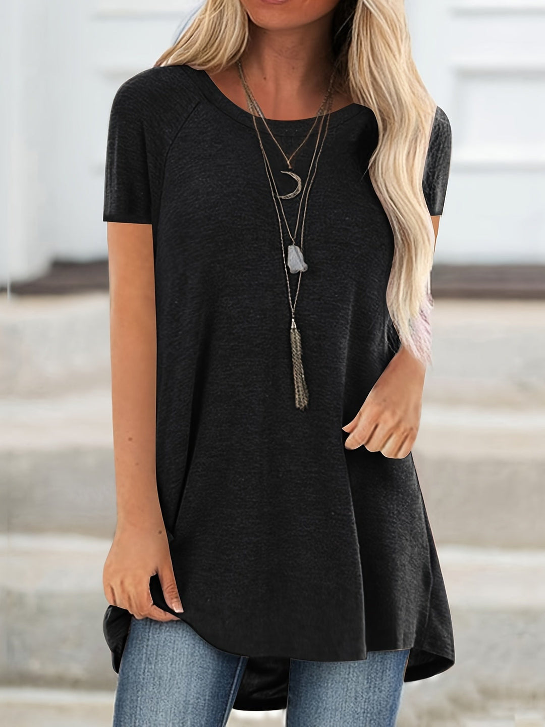 Faye™ - Lässiges Longline Crew Neck T-Shirt