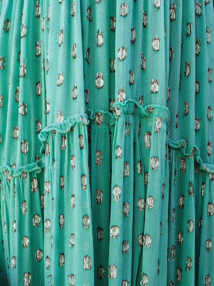 Evi™ Grüne Maxi Kleid Mit V-Ausschnitt Und Sommerlichem Ibiza-Print