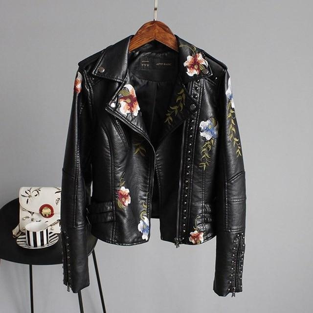 Ella™ - Stylische Bestickte Lederjacke