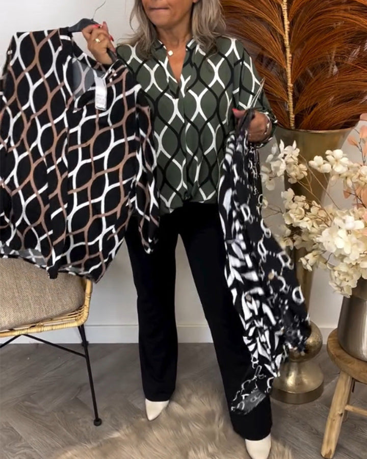 Amelia™ - Lässige gemusterte Bluse mit langen Ärmeln