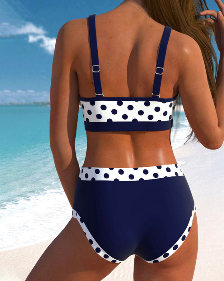 Hannah | Patchwork-Bikini mit hoher Taille und Erbsenmuster