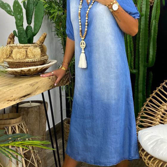 Ilse™ - Sommer V-Ausschnitt Halb Denim Kleid