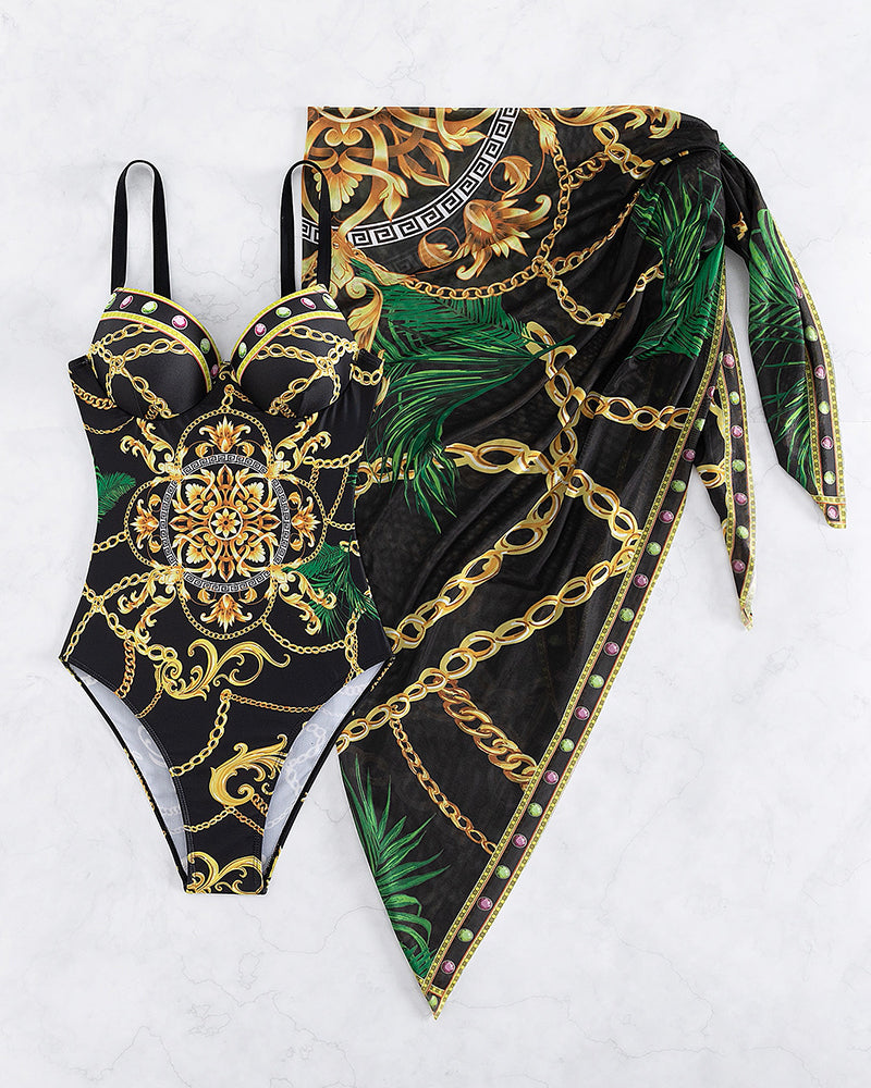 Marie | Einteiliges Push-up Badeanzug mit Strandrock