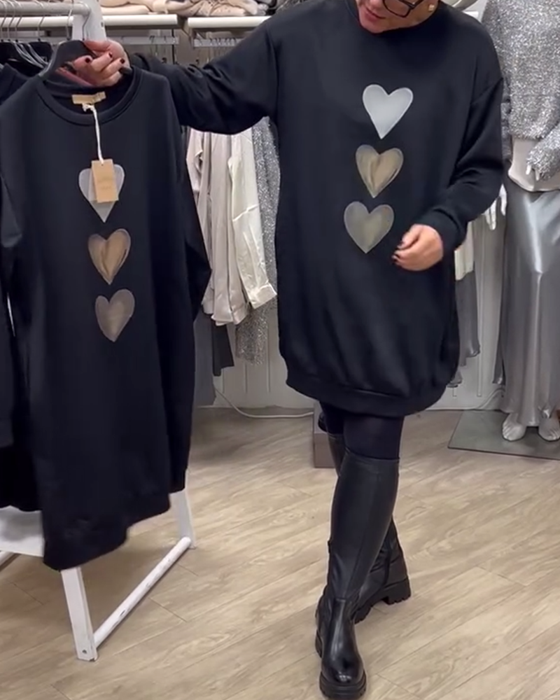 Francine™ - Damen Langarm Herzmuster Sweatshirt