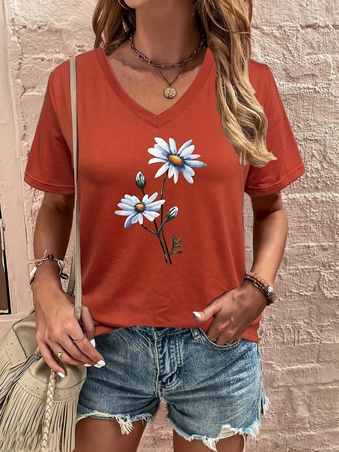 Celine™ - Floral V-Ausschnitt T-Shirt