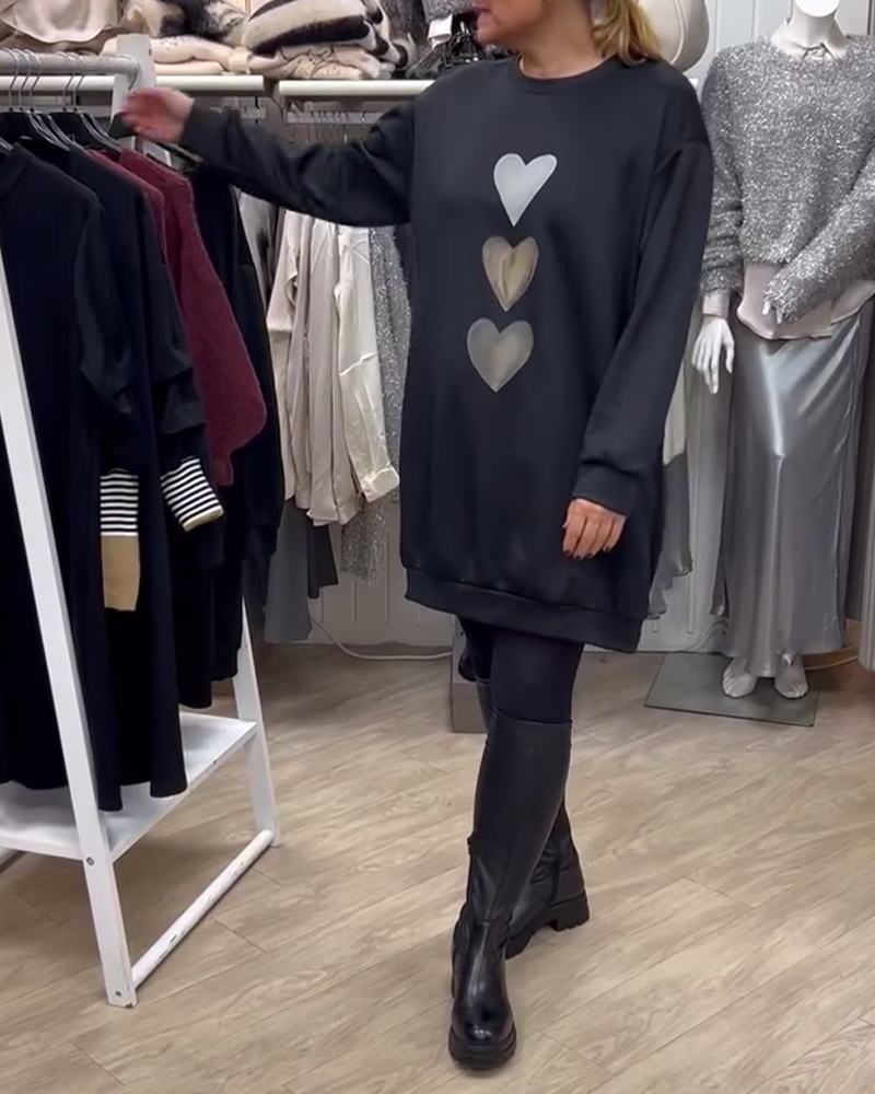 Francine™ - Damen Langarm Herzmuster Sweatshirt