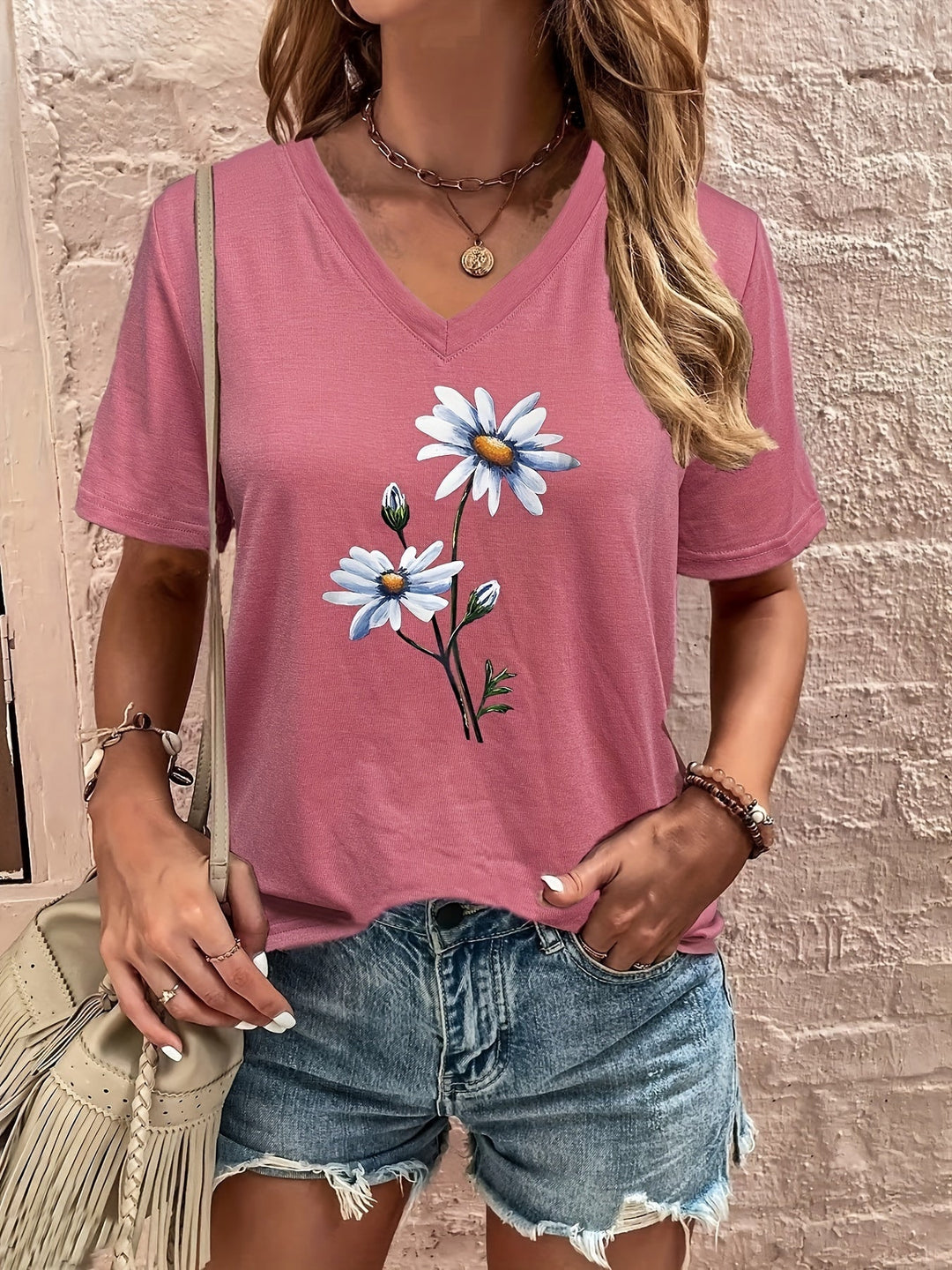 Celine™ - Floral V-Ausschnitt T-Shirt