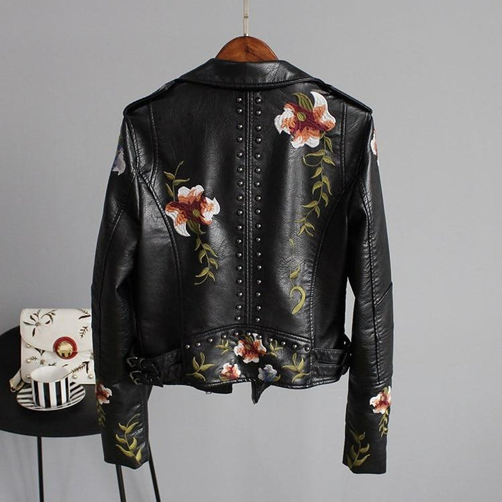 Ella™ - Stylische Bestickte Lederjacke